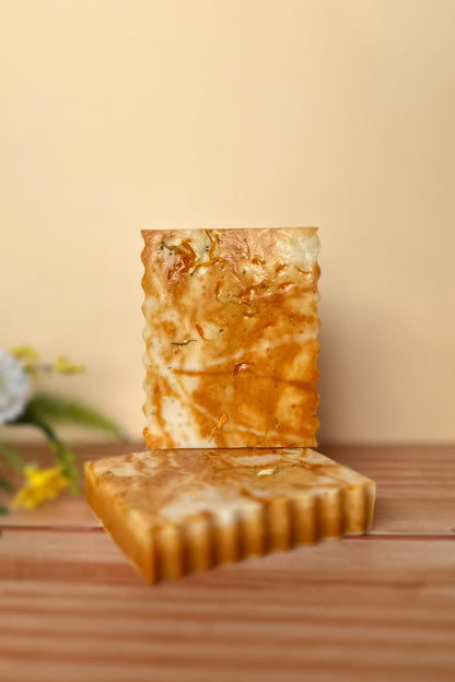 Goat Milk Soap Bar | Soothing Calm with Aloe, Oats, Chamomile, Calendula, Honey, Sunflower & Turmeric - Unscented